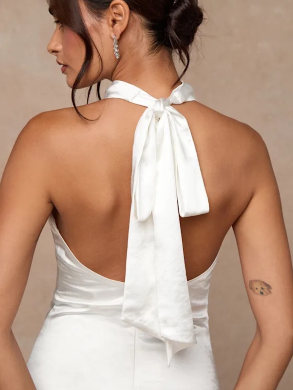 New Lulus Concetta Ivory Satin Elegant Halter Gown With Lace Panel Sz Medium - Picture 6 of 10